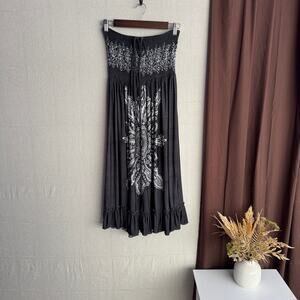 Cristinalove Size M Gray Strapless Boho Maxi Dress Smocked Ruffle Hem